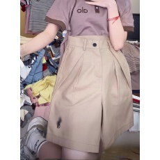 批发小马刺绣卡五分裤显瘦2026夏季新款休闲百搭阔腿卡其色西装短裤女