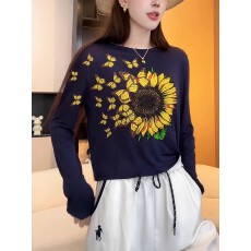 批发欧洲站2025夏季新款时尚百搭休闲韩版显瘦大码女装向日葵印花<b class='q'>T</b><b class='q'>血</b>