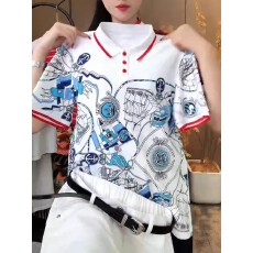 批发polo领短袖2026<b class='q'>英伦</b><b class='q'>风</b>别致印花设计薄款舒适透气<b class='q'>女装</b>大码显瘦T恤