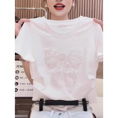 批发重工烫钻蝴蝶结短袖<b class='q'>T</b><b class='q'>恤</b>女装夏季新款百搭显瘦设计感小众洋气上衣