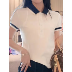 批发设计感撞色翻领短袖<b class='q'>T</b><b class='q'>恤</b>女2026夏季新款撞色领口时尚百搭POLO衫