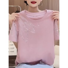 批发重工高级感烫钻亮片短袖<b class='q'>T</b><b class='q'>恤</b>女装夏季新款小众设计感宽松气质上衣