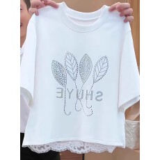 批发2026夏季欧货高端小众轻薄款上衣蕾丝烫钻休闲风洋气时尚短袖<b class='q'>T</b><b class='q'>恤</b>