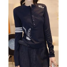 批发超火漂亮洋气女装秋季上衣气质穿搭长袖纽扣极简风高级感圆领<b class='q'>T</b><b class='q'>血</b>