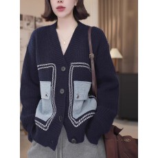 批发<b class='q'>长袖</b>针织衫女2026春秋新款<b class='q'>韩版</b>宽松设计感时尚气质毛衣拼接上衣潮