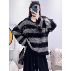 批发春秋慵懒风条纹针织衫女2026新款<b class='q'>韩版</b>宽松显瘦高级感套头<b class='q'>长袖</b>毛衣