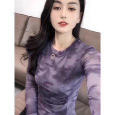 批发2025流行时髦扎染网纱烫钻长袖防晒衫新款时尚气质百搭<b class='q'>修身</b>T恤女