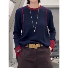 批发韩版圆领撞色拼接长袖<b class='q'>T</b><b class='q'>血</b>女春秋季时尚显瘦洋气宽松大码胖MM上衣