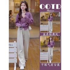 批发花朵<b class='q'>开衫</b>紫色毛衣阔腿裤<b class='q'>一整</b>套2026春秋设计<b class='q'>针织衫</b>外套搭配休闲裤