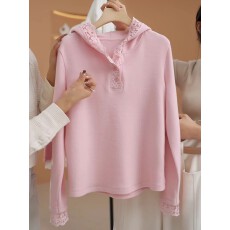 批发连帽蕾丝套头<b class='q'>卫衣</b>女内搭春秋2026新款简约休闲叠穿百搭长袖上衣
