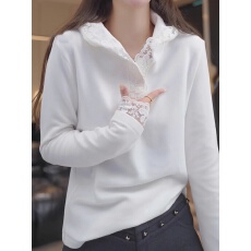 批发粉色连帽<b class='q'>卫衣</b><b class='q'>女士</b>2026春秋季新款时尚洋气减龄内搭蕾丝打底衫上衣