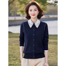 批发妈妈装蕾丝拼接长袖针织衫2025新款<b class='q'>修身</b>女士内搭秋冬毛衣打底上衣