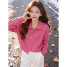 批发秋冬高级感翻领双拉链针织开衫外套女2025年<b class='q'>大码</b>胖MM显瘦毛衣上衣