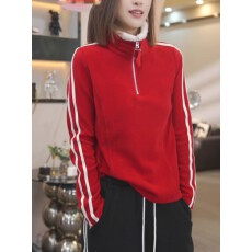 批发撞色双面绒拉链立领长袖<b class='q'>卫衣</b>女春秋季新款超好看高级时尚红色上衣