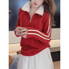 批发小个子红色上衣半拉链立领加绒<b class='q'>卫衣</b>女款加厚2026春秋新款时尚洋气