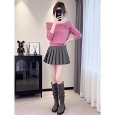 批发2026春秋新款韩版<b class='q'>气质</b>简约温柔风高级感纯色针织一字领花朵上衣女