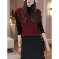 批发简约宽松连帽马甲两件套毛衣2026春秋气质百搭减龄保暖上衣女针织