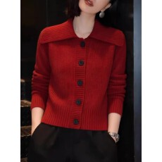 批发本命年红色翻领毛衣开衫2026春秋百搭<b class='q'>气质</b>宽松舒适休闲随性风上衣