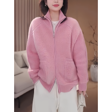 批发欧货时尚高级感毛圈圈独特双拉链立领长袖针织外套女冬季气质上衣