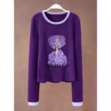 批发卡通动漫印花撞色<b class='q'>长</b>袖<b class='q'>T</b><b class='q'>恤</b>女士2026春秋新款显瘦气质休闲内搭上衣