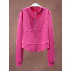 批发2026春秋新款玫红色立领薄款外套女士宽松显瘦减龄<b class='q'>长袖</b><b class='q'>开衫</b>上衣潮