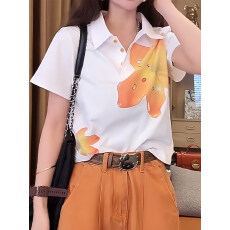批发韩系宝石花卉印花正肩短袖女装上衣2026夏季新款气质显瘦<b class='q'>翻领</b><b class='q'>T</b><b class='q'>恤</b>