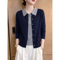 批发<b class='q'>秋</b>冬POLO领针织衫女2026新款宽松显瘦气质拼色假两件套头外套上衣