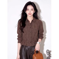 批发小个子收腰气质翻领格纹<b class='q'>衬衫</b>秋冬新款<b class='q'>百搭</b>减龄显瘦<b class='q'>衬衣</b>洋气上衣女