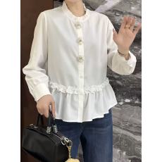 批发欧洲站2026春季新款高级感法式立领木耳边<b class='q'>衬衫女</b>气质<b class='q'>白色</b>百搭上衣