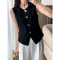 批发法式复古黑色西装马甲女2025年<b class='q'>夏</b>季新款今年流行气质百搭无袖上衣