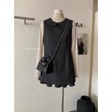 批发Y.JIA伊嘉秋冬复古减龄娃娃领毛呢<b class='q'>连衣裙</b>+波点高领打底衫时尚套装