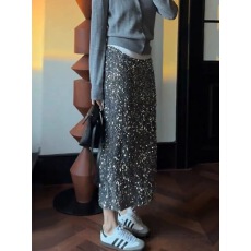 批发法式闪闪亮片开叉<b class='q'>半身</b>裙女春秋冬新款高腰直筒中长款<b class='q'>包臀</b>裙小个子