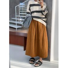 批发肌理感立体花苞裙女2025新款氛围显瘦高腰<b class='q'>百搭</b>绗线中长半身裙秋冬