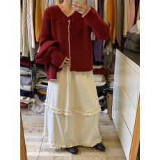 批发冬季新款韩版宽松高腰橡筋设计通勤显瘦<b class='q'>百搭</b>木耳花边毛呢半身裙女