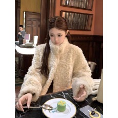 批发富人区番茄侠皮毛一体立领羊羔毛仿皮草中长款环保皮草毛毛厚外套