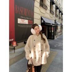 批发羊羔毛<b class='q'>外套</b>2025冬季新款韩版双排扣V领皮毛一体中长款皮草<b class='q'>外套</b>女