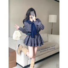 批发十三行2025秋新款韩版学院风设计感小众气质减龄<b class='q'>格</b>子衬衫<b class='q'>连衣裙</b>女