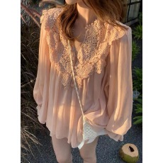 批发DARA~<b class='q'>韩国</b>2026春季新款法式重工蕾丝镂空钩花小衫温柔气质衬衫女