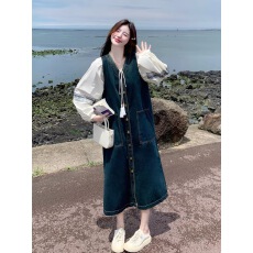 批发蓝色复古牛仔背心裙女春2026新款