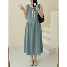 批发2026夏季新款韩版宽松薄款无袖<b class='q'>牛仔</b>连衣裙女显瘦<b class='q'>背心</b>裙配丝巾长裙