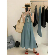 批发2026夏季新款韩版宽松薄款无袖<b class='q'>牛仔</b>连衣裙女显瘦<b class='q'>背心</b>裙配丝巾长裙