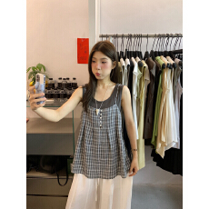 批发<b class='q'>时尚</b>格纹叠穿吊带背心套装女夏外穿内搭设计感小众百搭显瘦两件套