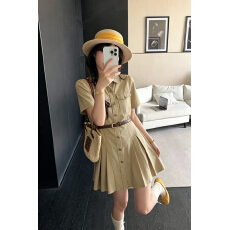 批发实拍实价～美式复古气质收腰显瘦百褶短裙夏季新款工装牛仔<b class='q'>连衣裙</b>