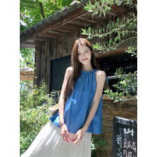 批发韩风麻花编织挂脖<b class='q'>无袖</b>背心衬衫女夏宽松显瘦休闲度假娃娃小衫上衣
