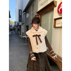批发2026新款羊羔毛<b class='q'>皮草</b>马甲女<b class='q'>短款</b>加厚甜美小个子叠穿蝴蝶结毛毛外套