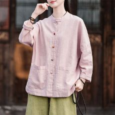 批发苎麻复古新中式衬衫女春秋2025新款<b class='q'>棉麻</b>国风盘扣开衫外套宽松<b class='q'>上衣</b>
