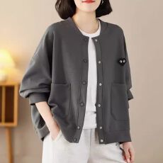 批发时尚休闲开衫卫衣女薄款2024春秋新款大码秋装小个子中年妈妈<b class='q'>外套</b>