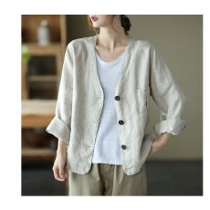 批发国风女装新款文艺三粒气质<b class='q'>西装外套</b>外穿显瘦纯色百搭棉麻开衫上衣