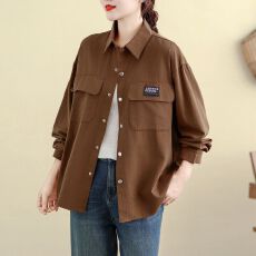 批发实拍 纯棉大码女装工装薄外套春<b class='q'>秋</b>季百搭休闲外搭宽松长袖衬衣