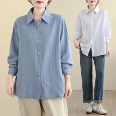 批发实拍 纯棉提花大码长袖衬衫衬衣春<b class='q'>秋</b>宽松休闲百搭洋气高贵上衣